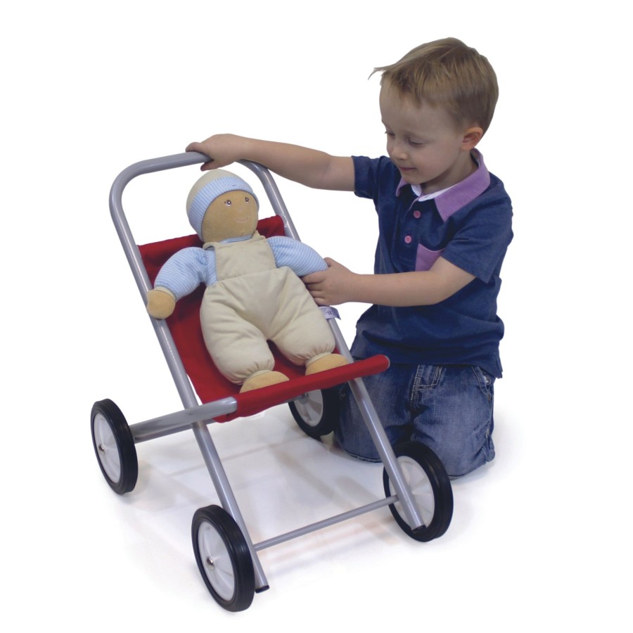 Role Play Educational Toys | Small Dolls Pushchair Silver With Red Cover